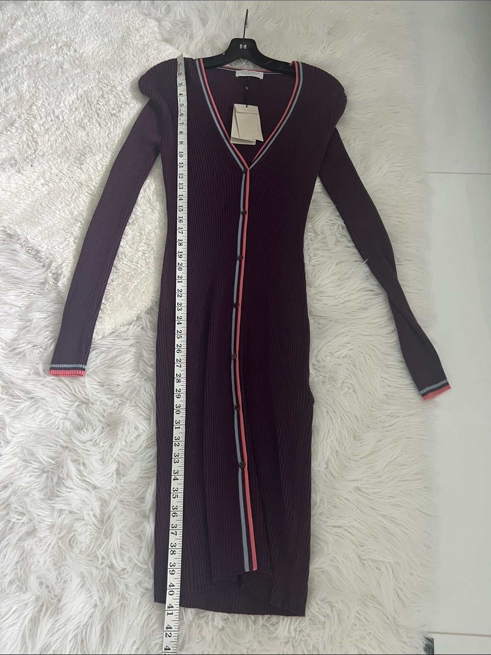 Gabriela Hearst Plum Ribbed Button-Front Mini Dress - Picture 11 of 12